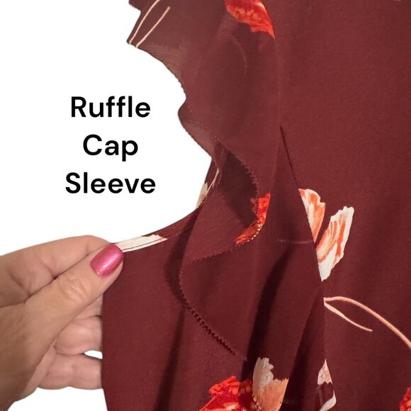 RALPH LAUREN FLORAL PRINT CAP SLEEVE BLOUSE  LARGE #E - Picture 3 of 8